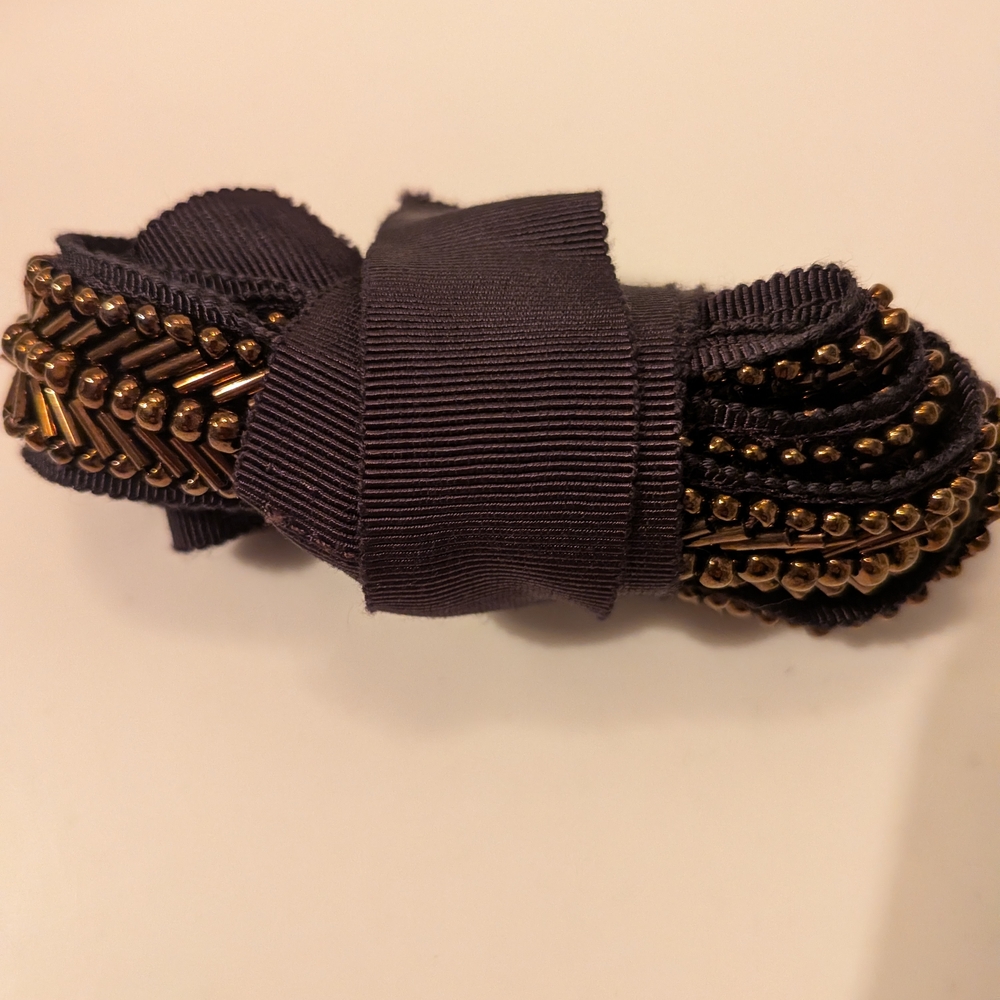 J. CREW Vintage RICH CHOCOLATE BROWN Beaded Grosgrain Sash Belt